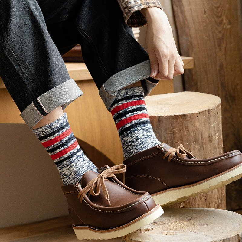 Retro ribbed vintage winter fashion stripe dress men cotton thick ribbed socks blend