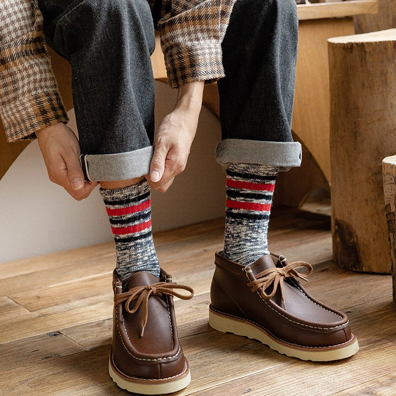 Retro ribbed vintage winter fashion stripe dress men cotton thick ribbed socks blend