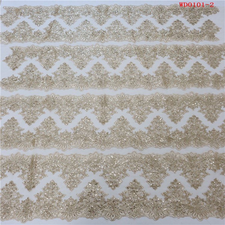 New Trend Cord embroidery fabric Gold sequin french Tube Glass Beads shining sequins fabric for wedding dress veil