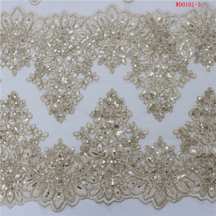 New Trend Cord embroidery fabric Gold sequin french Tube Glass Beads shining sequins fabric for wedding dress veil