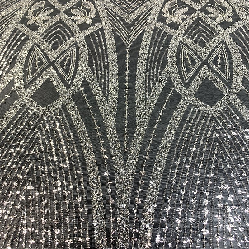Fashionable and beautiful glittering round hole crystal sequin mesh bead tube lace wedding dress embroidered prom dress fabric