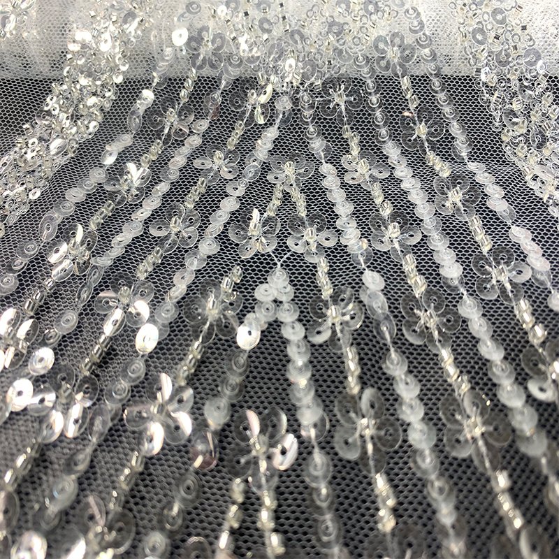 Fashionable and beautiful glittering round hole crystal sequin mesh bead tube lace wedding dress embroidered prom dress fabric
