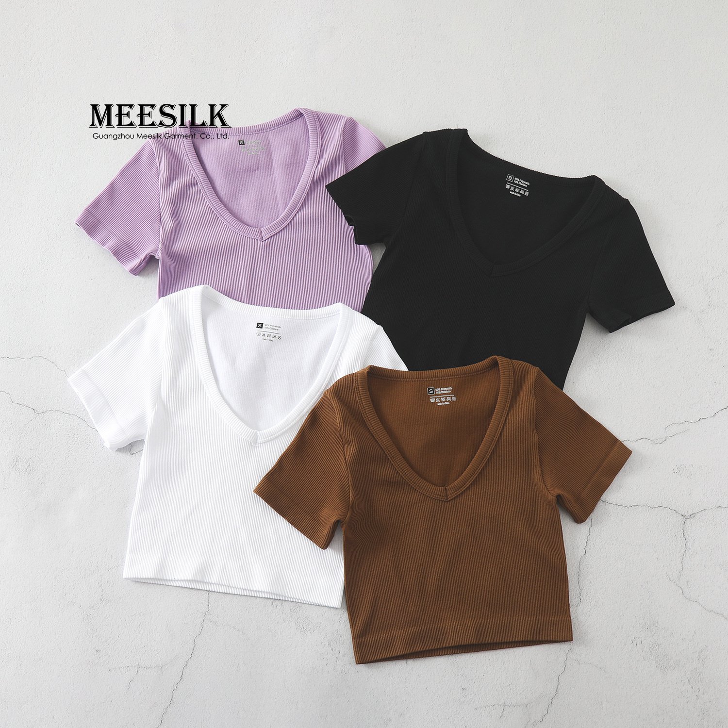 Custom Wholesale High Quality Blank Ribbed Crop Top Slim Fit T-Shirt V-Neck Casual Loose Short Sleeve Tshirt for Women