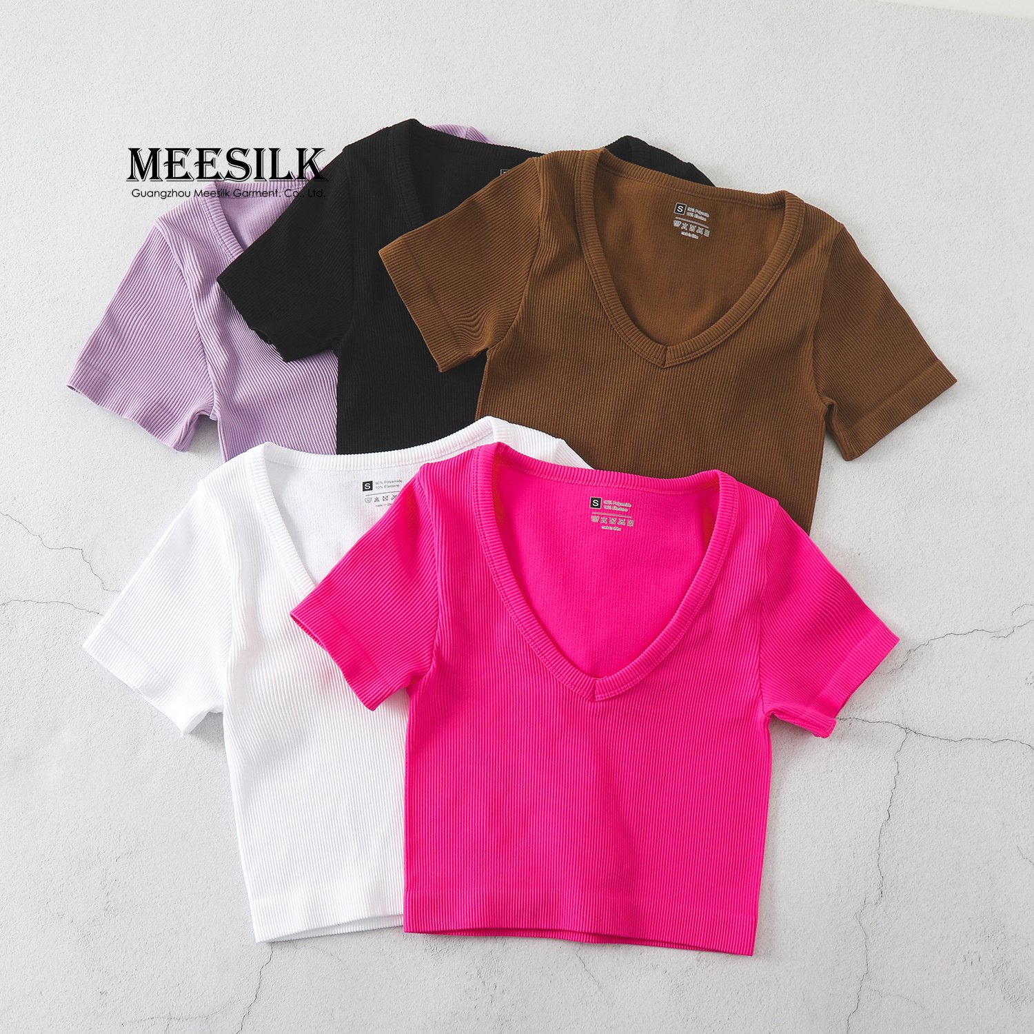 Custom Wholesale High Quality Blank Ribbed Crop Top Slim Fit T-Shirt V-Neck Casual Loose Short Sleeve Tshirt for Women