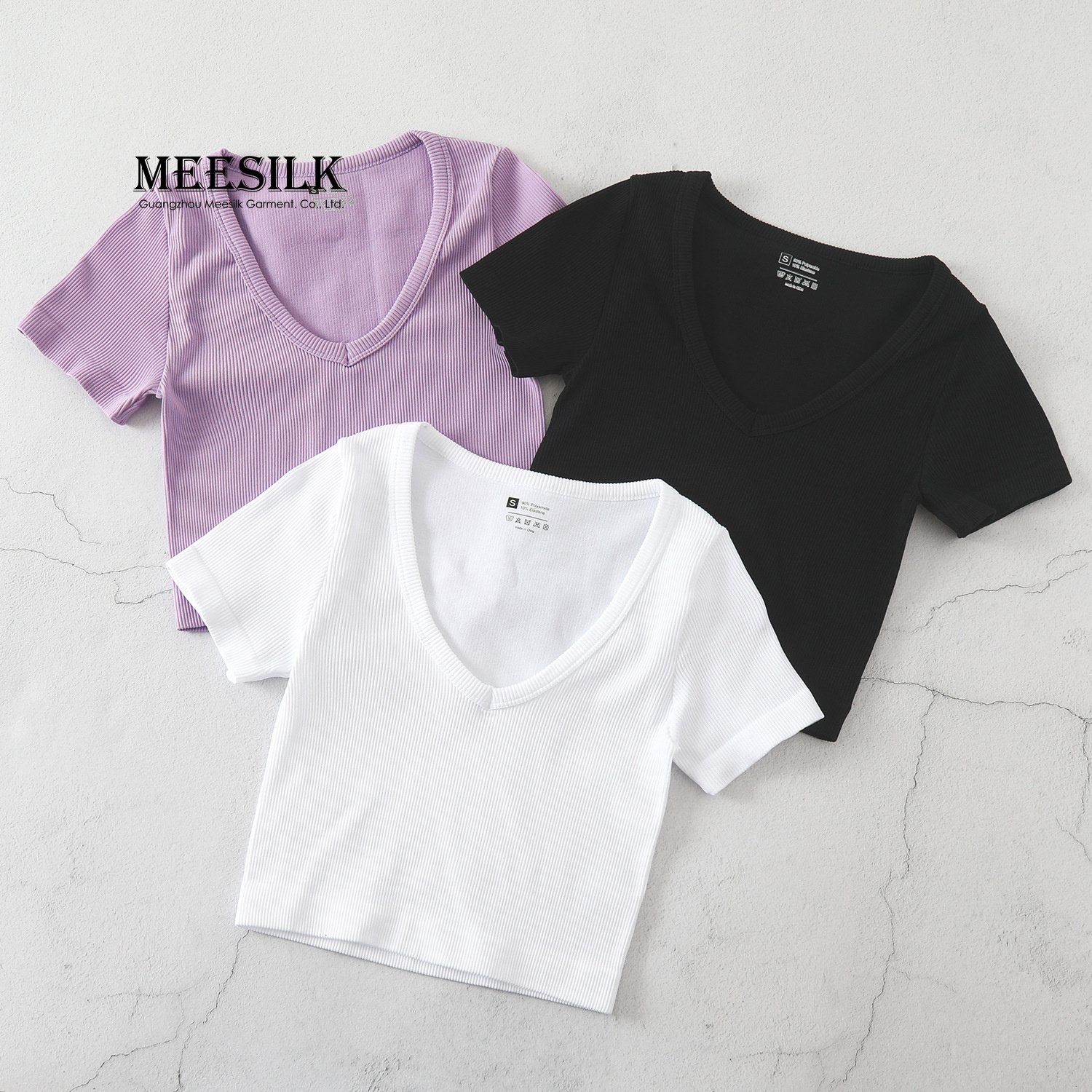 Custom Wholesale High Quality Blank Ribbed Crop Top Slim Fit T-Shirt V-Neck Casual Loose Short Sleeve Tshirt for Women