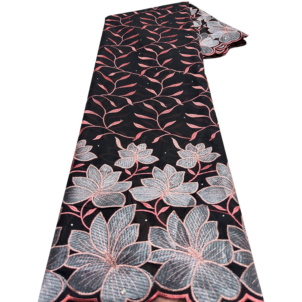 NI.AI Latest Swiss Voile Lace Fabric African Cotton Lace with Stone Embroidery Flowers Fabric For Women Wedding Party Dress