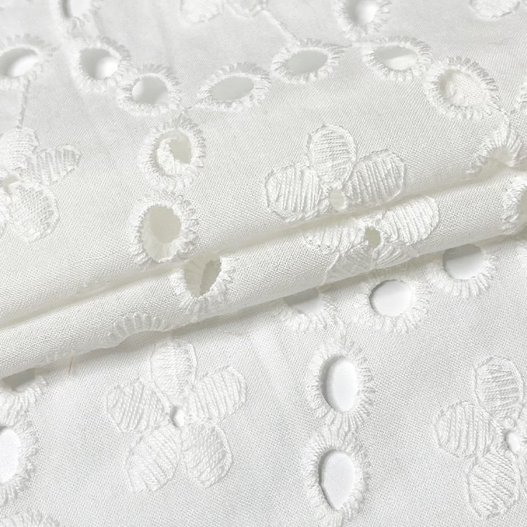 Harvest 100% organic cotton voile eyelet circle embroidery fabric from manufacturer for women and girls pants blouses coats