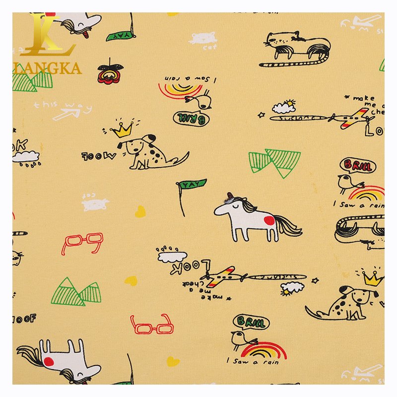 Langka wholesale 95% cotton 5% spandex 32S elastic jersey cotton dty brush print fabric knitting
