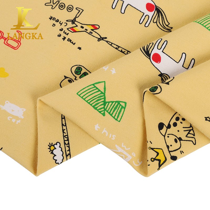 Langka wholesale 95% cotton 5% spandex 32S elastic jersey cotton dty brush print fabric knitting