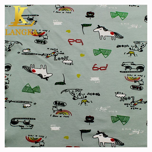 Langka wholesale 95% cotton 5% spandex 32S elastic jersey cotton dty brush print fabric knitting