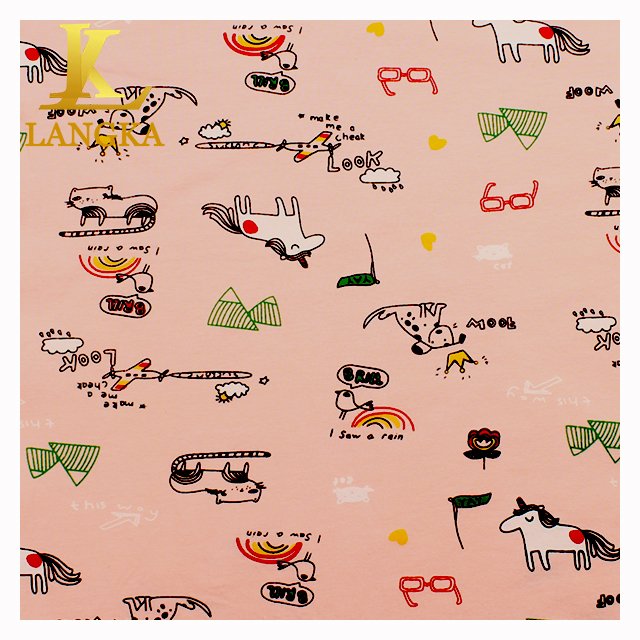 Langka wholesale 95% cotton 5% spandex 32S elastic jersey cotton dty brush print fabric knitting