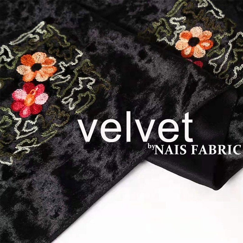 new fabric black pattern thick winter polyester embroidery sequin floral velvet fabric for clothing