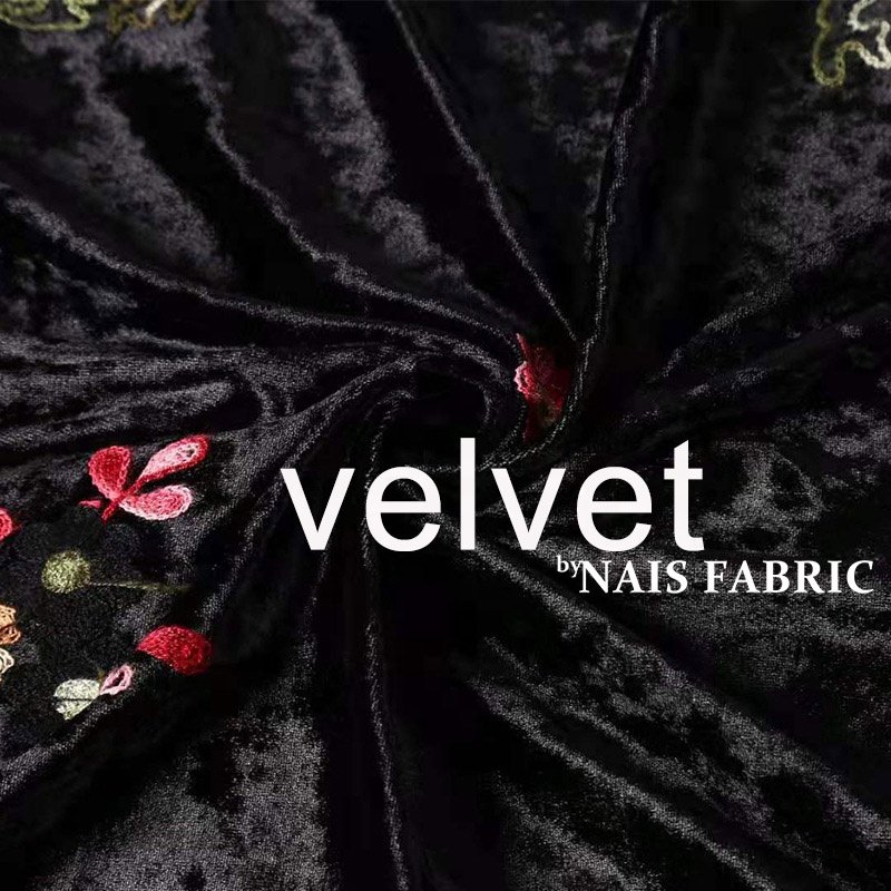 new fabric black pattern thick winter polyester embroidery sequin floral velvet fabric for clothing