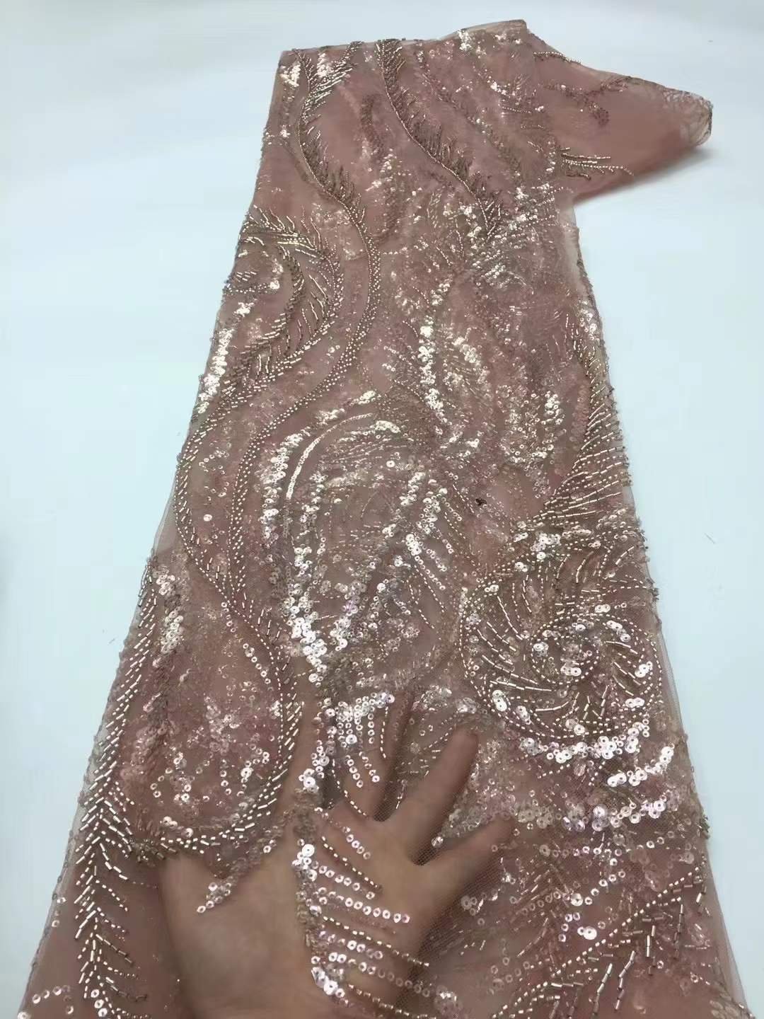 Wholesale luxury design embroidery beads lace fabric with crystal pearl embroidery fabric for party dress