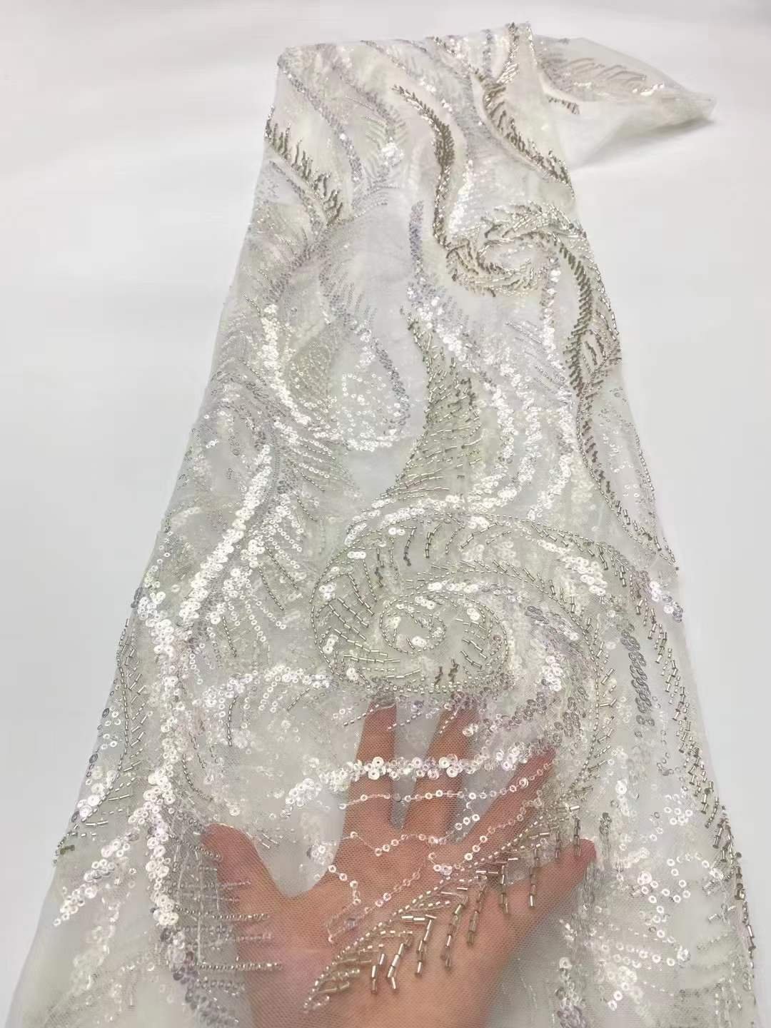 Wholesale luxury design embroidery beads lace fabric with crystal pearl embroidery fabric for party dress