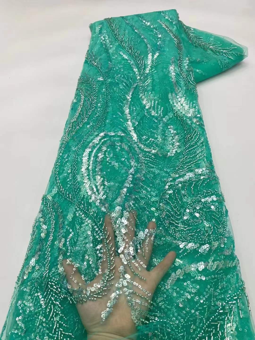 Wholesale luxury design embroidery beads lace fabric with crystal pearl embroidery fabric for party dress