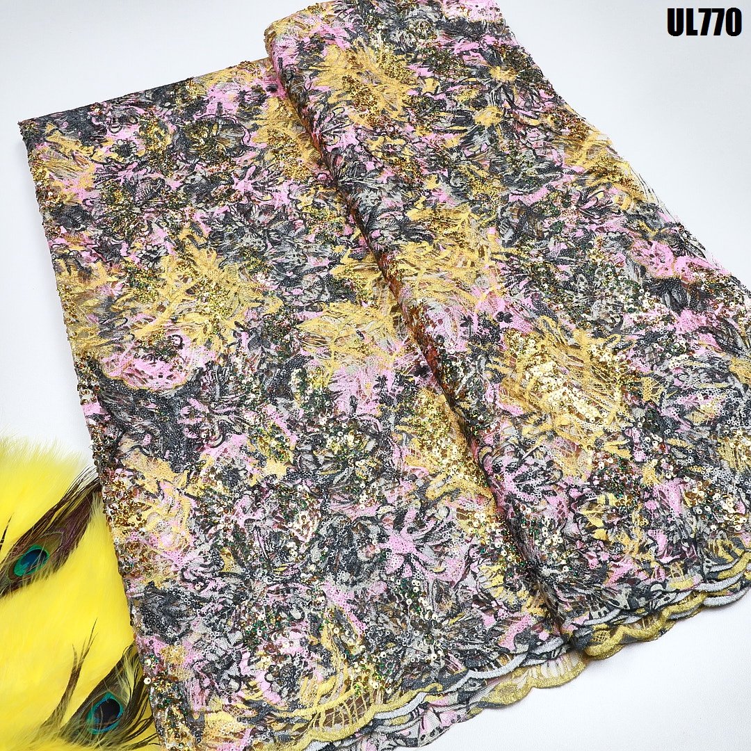 New fashion fabric african french lace embroidery fabric net sequin mesh fabric bridal wedding dress tulle lace women clothing