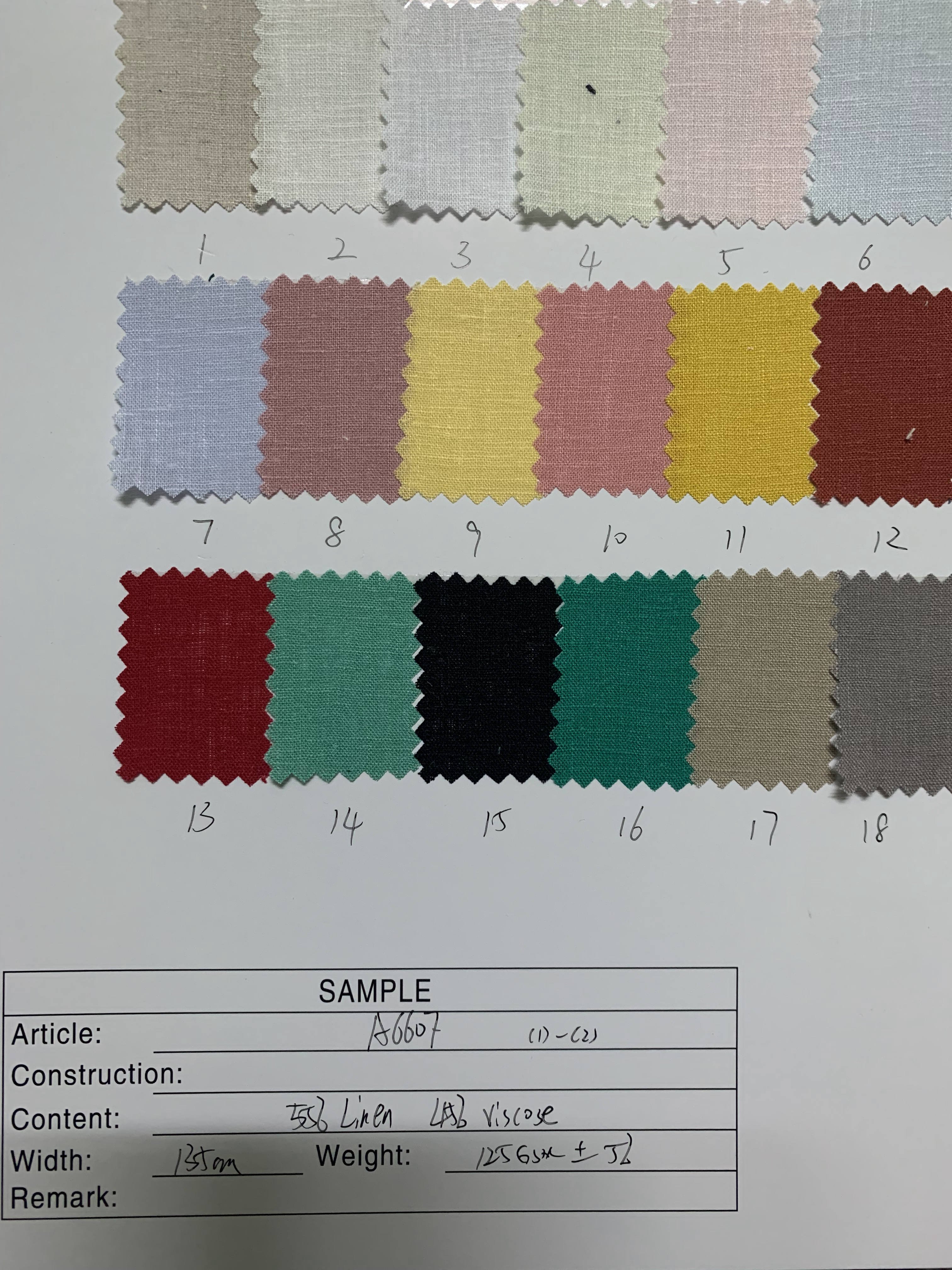 A6607 linen/viscose in stock.Hot selling solid 125GSM style colorful cotton soft yarn dyed slub linen shirting Dress fabric