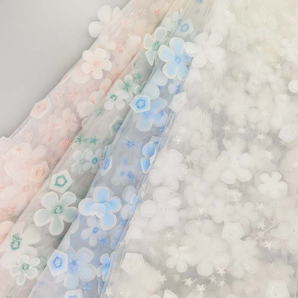 3D Flower Design Tulle Embroidery fabric