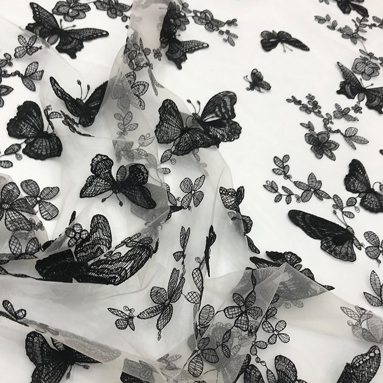 Ready Stock for Sale Fashion 3D Butterfly Floral Embroidered Tulle Lace Fabric Bridal Gowns Dress Fabric