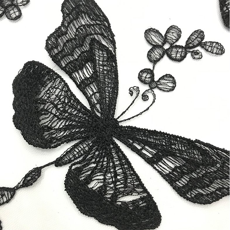 Ready Stock for Sale Fashion 3D Butterfly Floral Embroidered Tulle Lace Fabric Bridal Gowns Dress Fabric