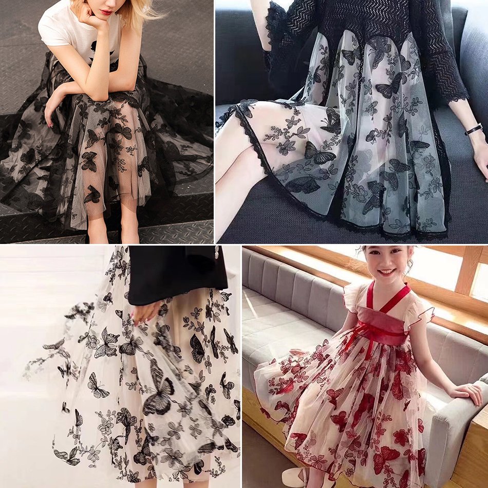 Ready Stock for Sale Fashion 3D Butterfly Floral Embroidered Tulle Lace Fabric Bridal Gowns Dress Fabric