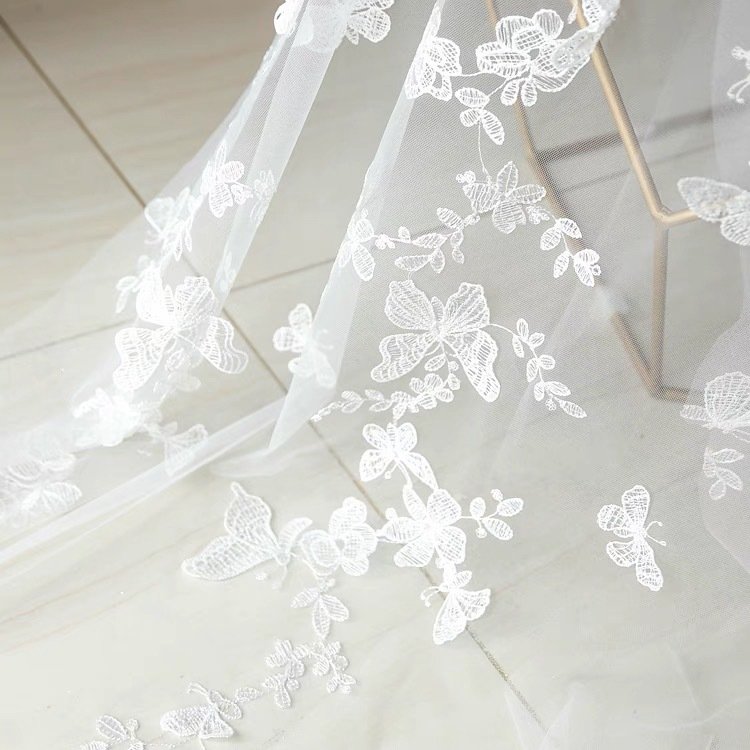 Ready Stock for Sale Fashion 3D Butterfly Floral Embroidered Tulle Lace Fabric Bridal Gowns Dress Fabric