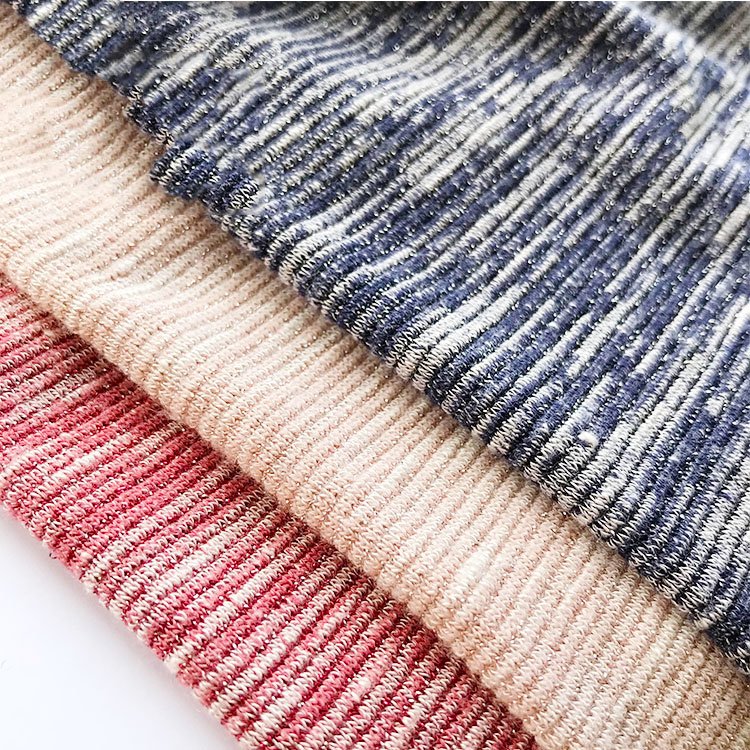 New Design Hot Selling Viscose Polyester Stretch Hacci Knitting Melange Yarn Dyed Gold Lurex Stripes Fabric Metallic