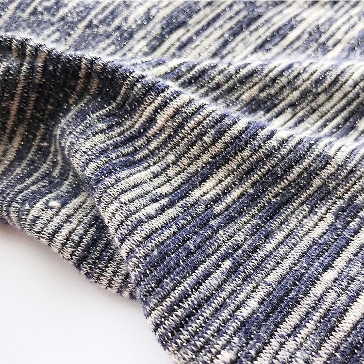 New Design Hot Selling Viscose Polyester Stretch Hacci Knitting Melange Yarn Dyed Gold Lurex Stripes Fabric Metallic