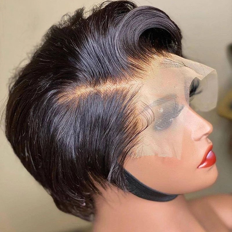 Short Bob Pixie Cut Wigs Straight Human Hair Wigs Pre Plucked Brazilian Virgin Hair Pixie Lace Front Wigs for Woman