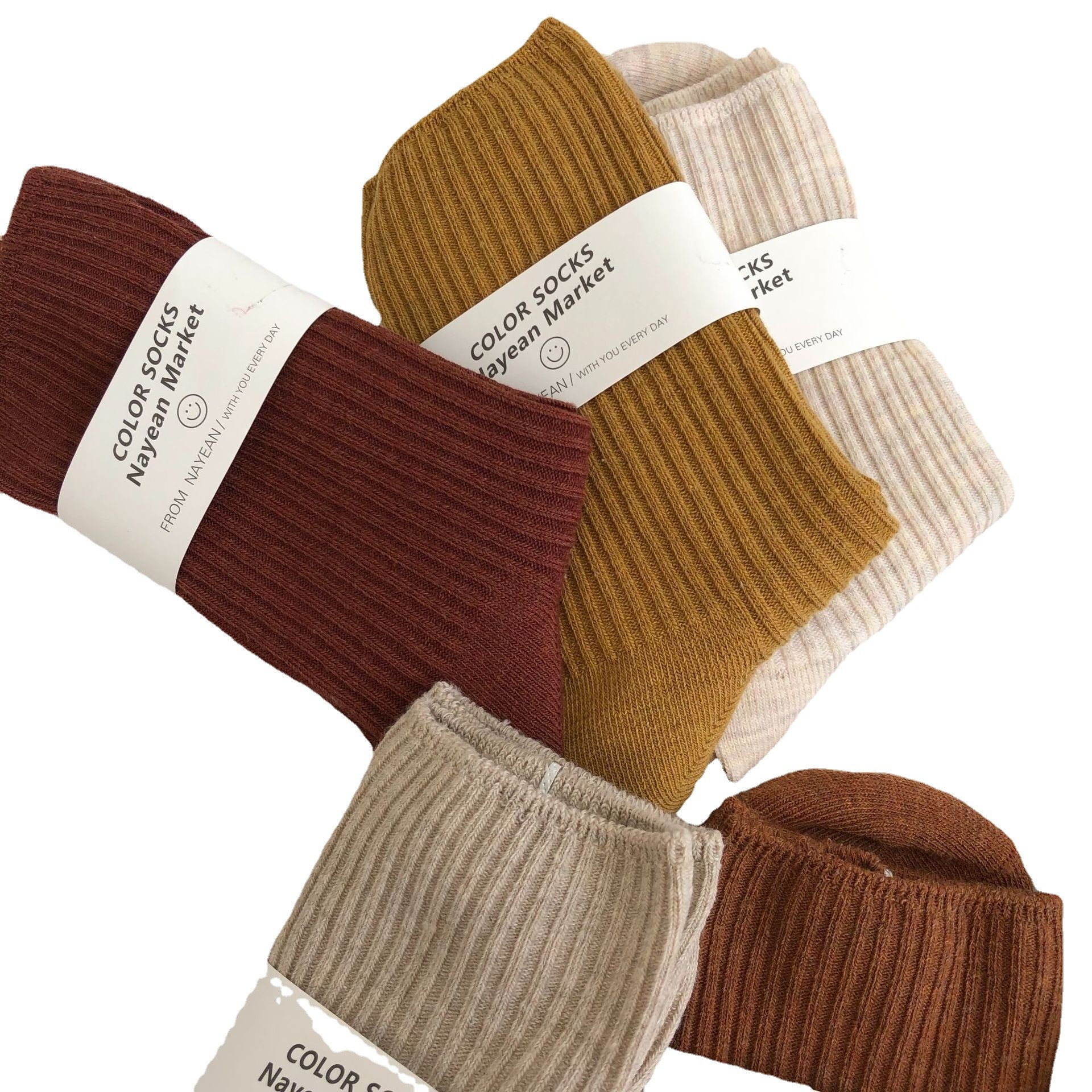 custom design logo colorful rib knitted sweater absorbent long sock cute high knee casual cotton women socks