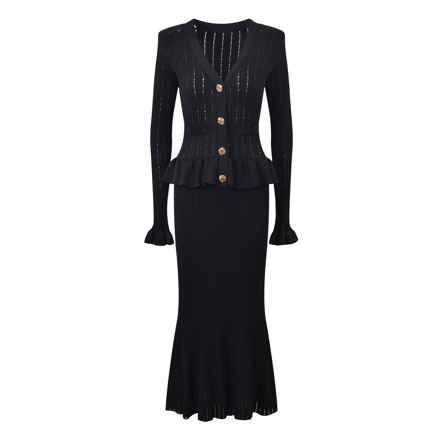 2024 Custom Ladies' Ribbed Knit Turtleneck Sweater Two-Piece Skirt Set Long Sleeve Cotton Women's Loose Winter Outfit Summer