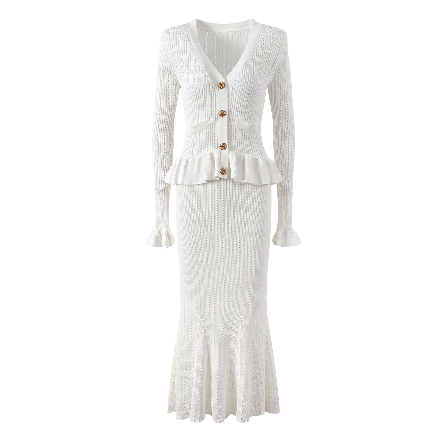 2024 Custom Ladies' Ribbed Knit Turtleneck Sweater Two-Piece Skirt Set Long Sleeve Cotton Women's Loose Winter Outfit Summer