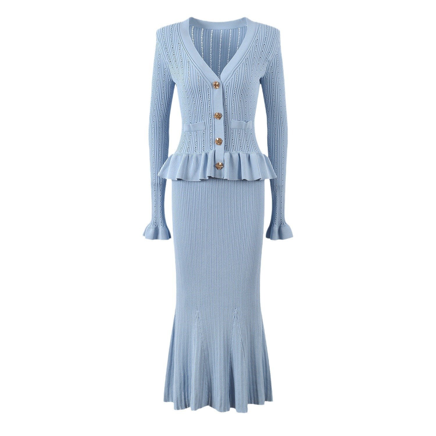2024 Custom Ladies' Ribbed Knit Turtleneck Sweater Two-Piece Skirt Set Long Sleeve Cotton Women's Loose Winter Outfit Summer