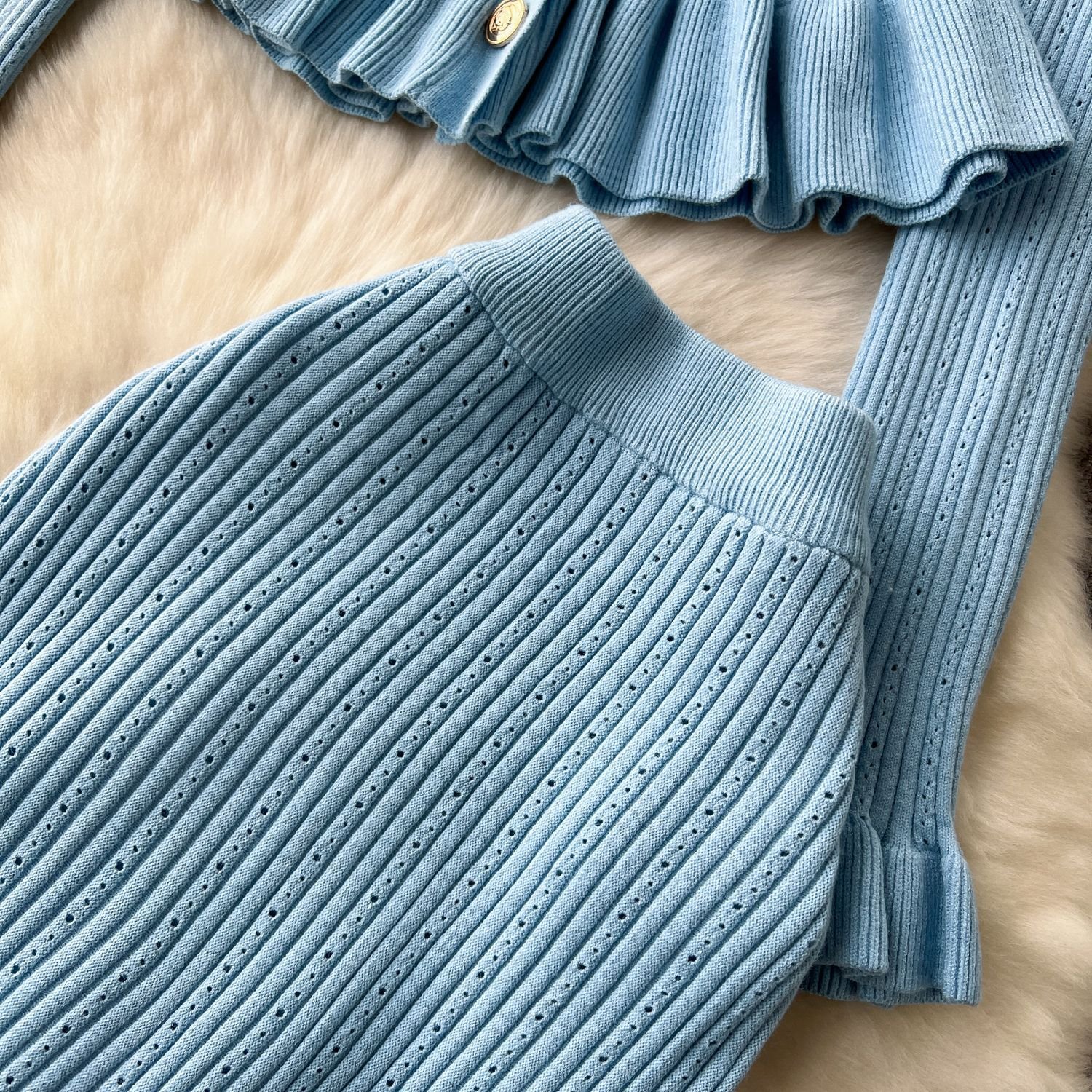 2024 Custom Ladies' Ribbed Knit Turtleneck Sweater Two-Piece Skirt Set Long Sleeve Cotton Women's Loose Winter Outfit Summer