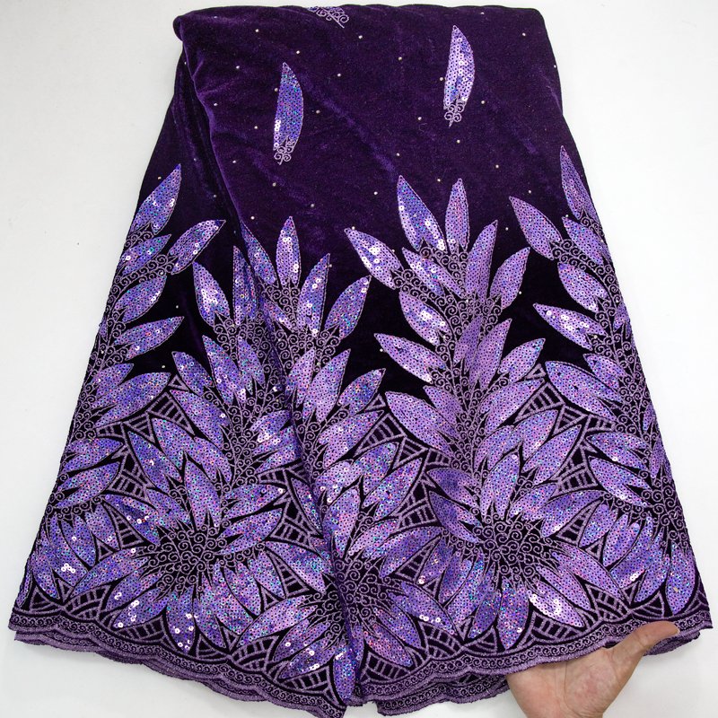 French Velvet Sequins Lace Fabric High Quality African Velvet Lace Fabric Nigerian Sequins Fabric for Women Dresses 3576
