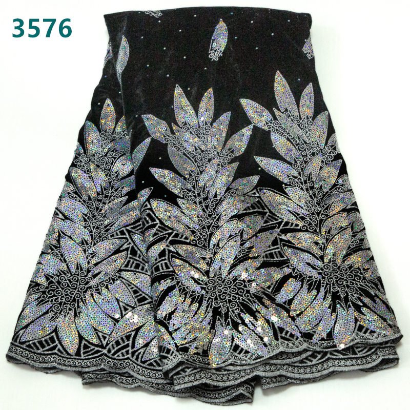 French Velvet Sequins Lace Fabric High Quality African Velvet Lace Fabric Nigerian Sequins Fabric for Women Dresses 3576