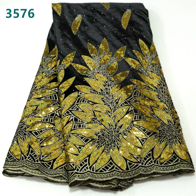 French Velvet Sequins Lace Fabric High Quality African Velvet Lace Fabric Nigerian Sequins Fabric for Women Dresses 3576