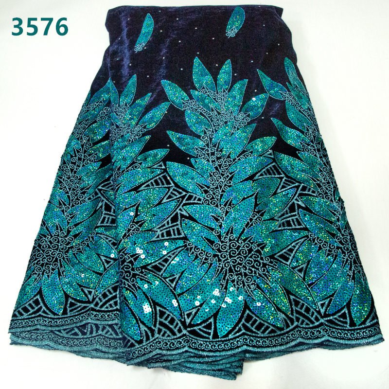 French Velvet Sequins Lace Fabric High Quality African Velvet Lace Fabric Nigerian Sequins Fabric for Women Dresses 3576