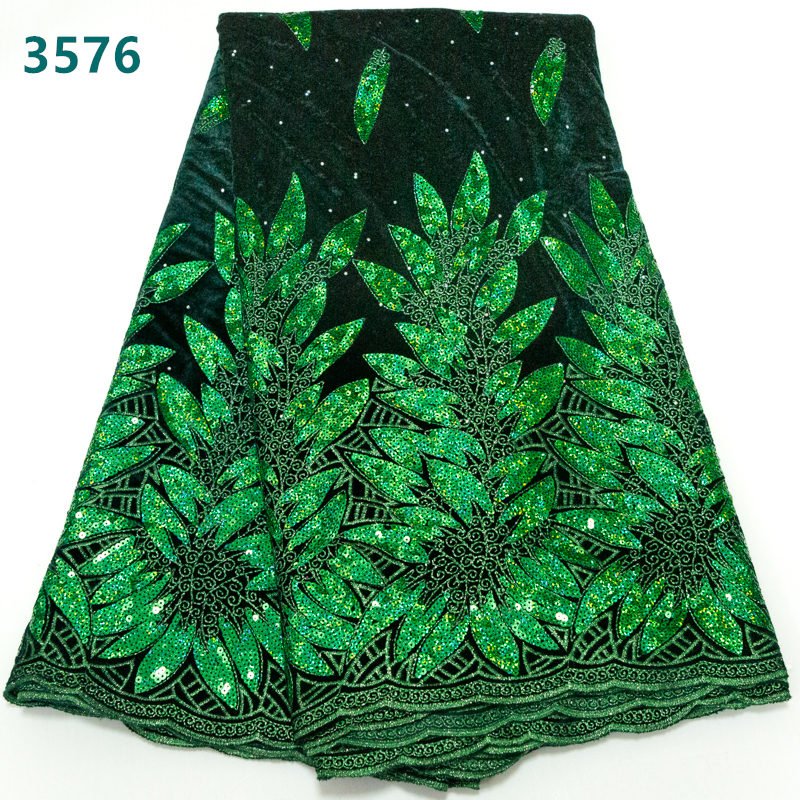 French Velvet Sequins Lace Fabric High Quality African Velvet Lace Fabric Nigerian Sequins Fabric for Women Dresses 3576