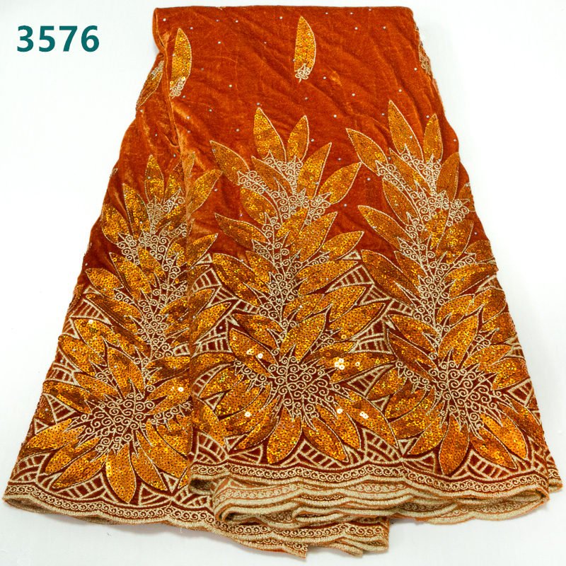 French Velvet Sequins Lace Fabric High Quality African Velvet Lace Fabric Nigerian Sequins Fabric for Women Dresses 3576