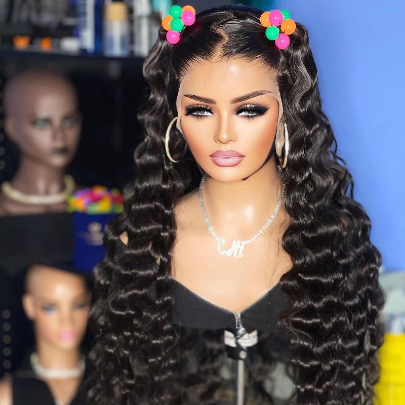 Hot sale deep curly raw indian hair wigs hd lace frontal wig deep wave frontal wig