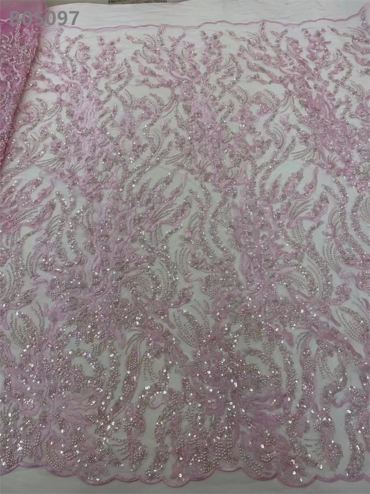 Fuchsia Pink Nigerian Lace Fabric Sequins Embroidery African Tulle Beaded Lace Bridal Fabric For Dress