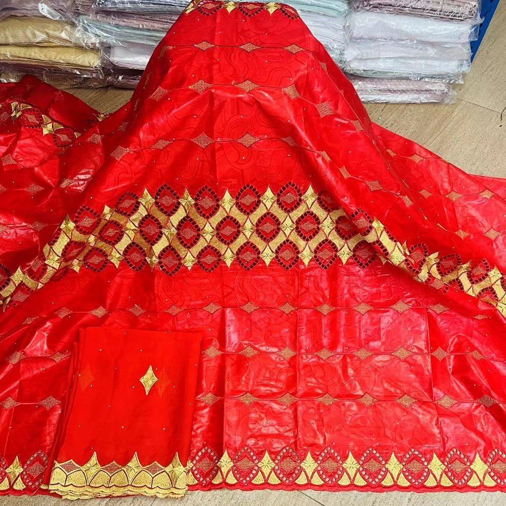 African Bazin Riche Fabric Dubai Embroidery French Yellow Color for Party