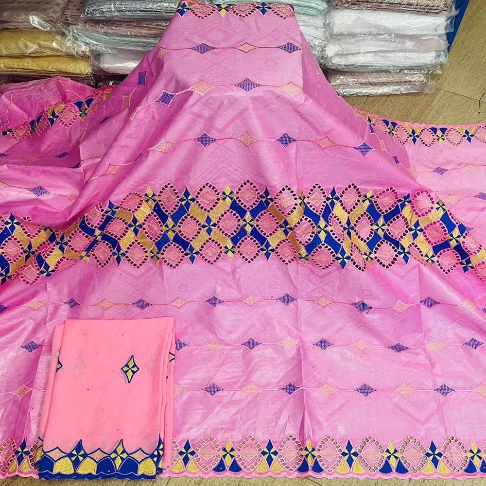 African Bazin Riche Fabric Dubai Embroidery French Yellow Color for Party