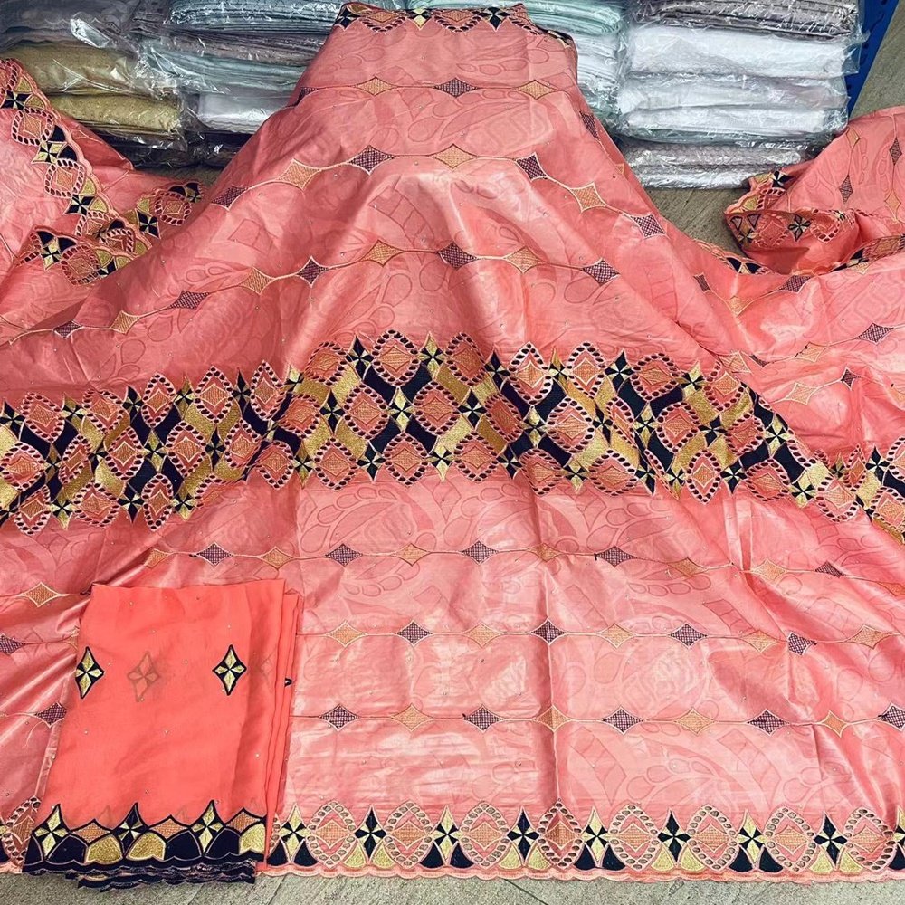 African Bazin Riche Fabric Dubai Embroidery French Yellow Color for Party