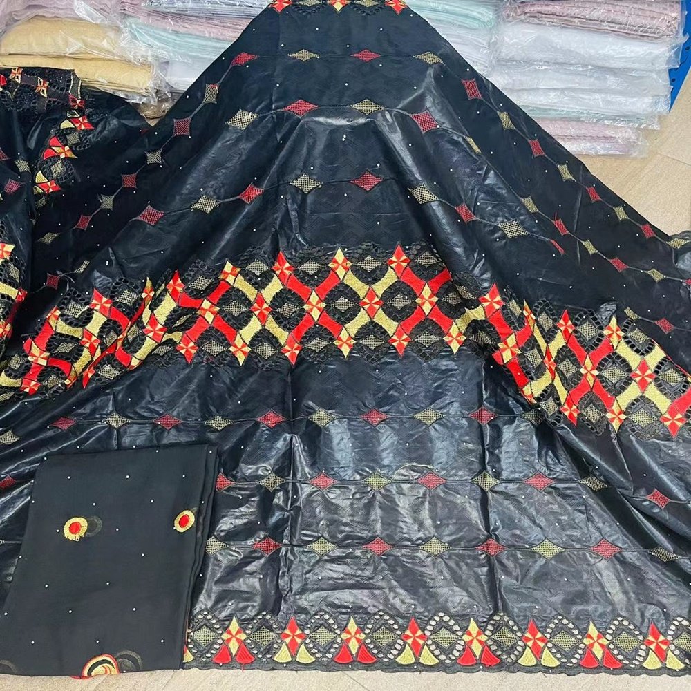 African Bazin Riche Fabric Dubai Embroidery French Yellow Color for Party