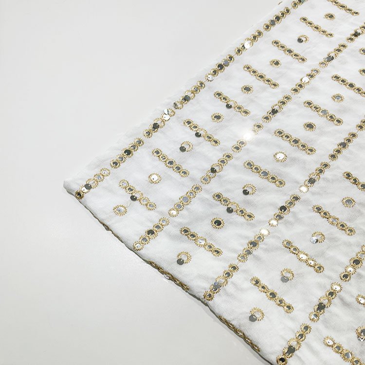Gold Sequin Fabric Special Design 15% Nylon 85% Rayon Custom Embroidery Fabric For Women Garments