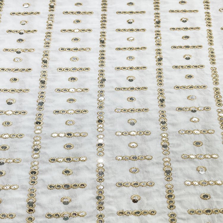 Gold Sequin Fabric Special Design 15% Nylon 85% Rayon Custom Embroidery Fabric For Women Garments