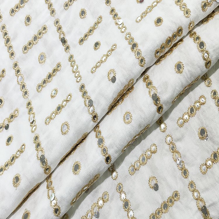 Gold Sequin Fabric Special Design 15% Nylon 85% Rayon Custom Embroidery Fabric For Women Garments